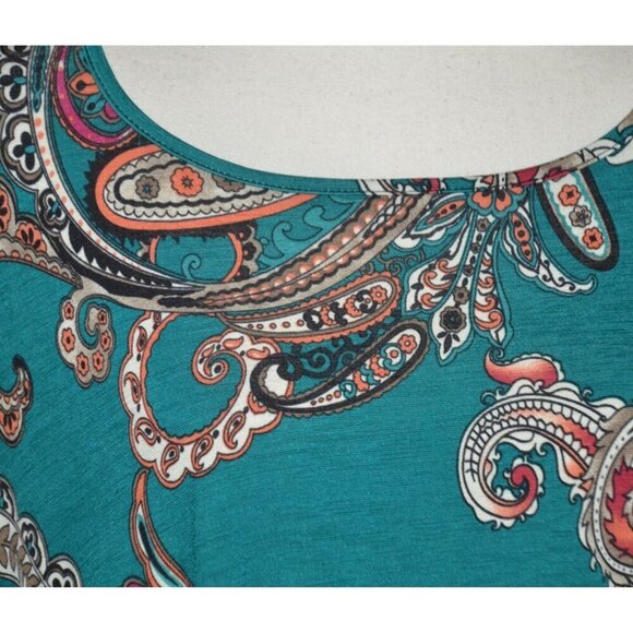 VOLL Boutique Teal Paisleys Sleeveless Flowy Blouse Top Plus Size 3X Pockets - Picture 3 of 11